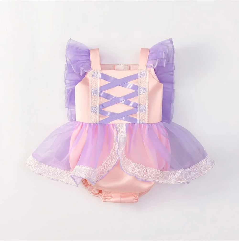 Baby Girl Princess Romper – Lavender & Pink