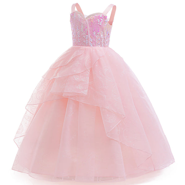 front-view-of-pink-sequin-princess-gown-with-embroidered-tulle-skirt