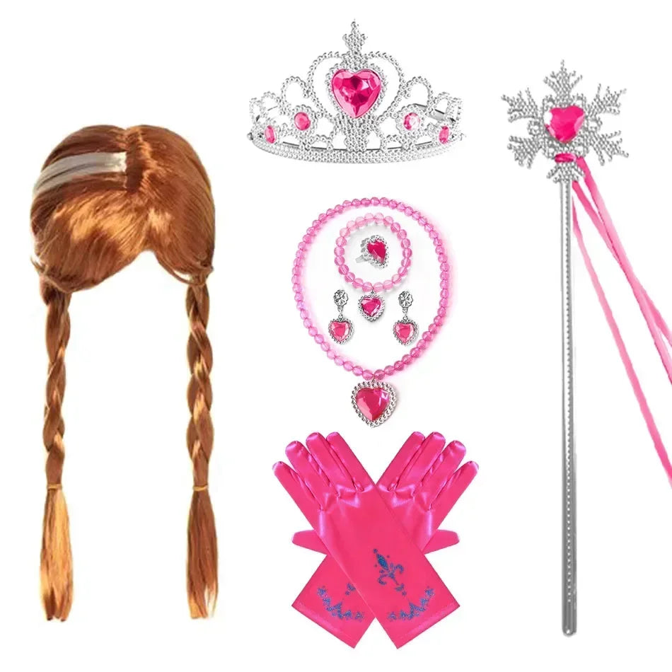 Royal pink princess accessories set complete kit with tiara wand wig gloves and jewelry