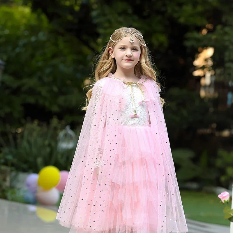 Pink Princess Costume Glitter Star Cape