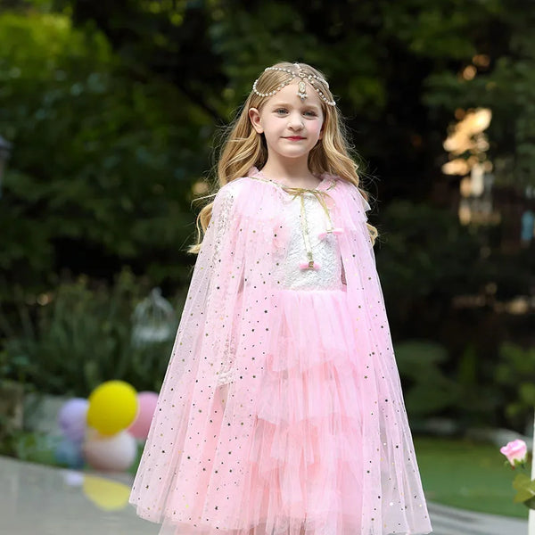 Pink Princess Costume Glitter Star Cape