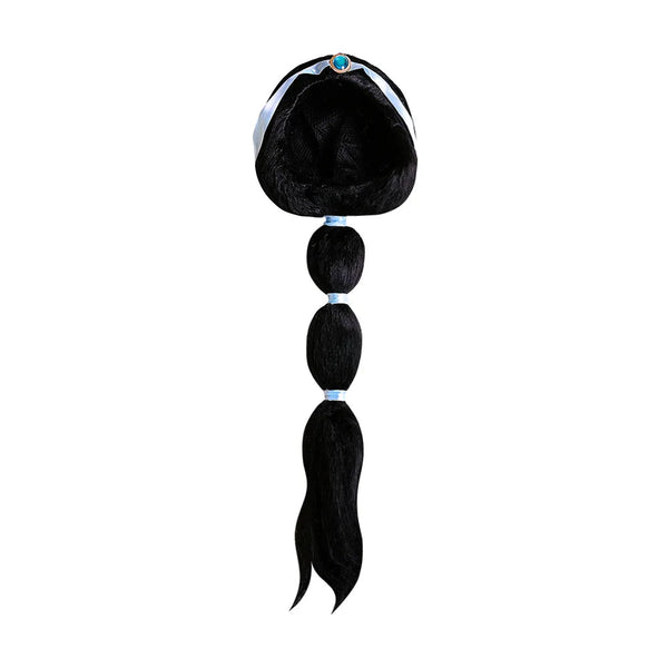 Long braided princess wig costume accessory with blue accents