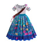 back view of folk-floral printed dress with zipper