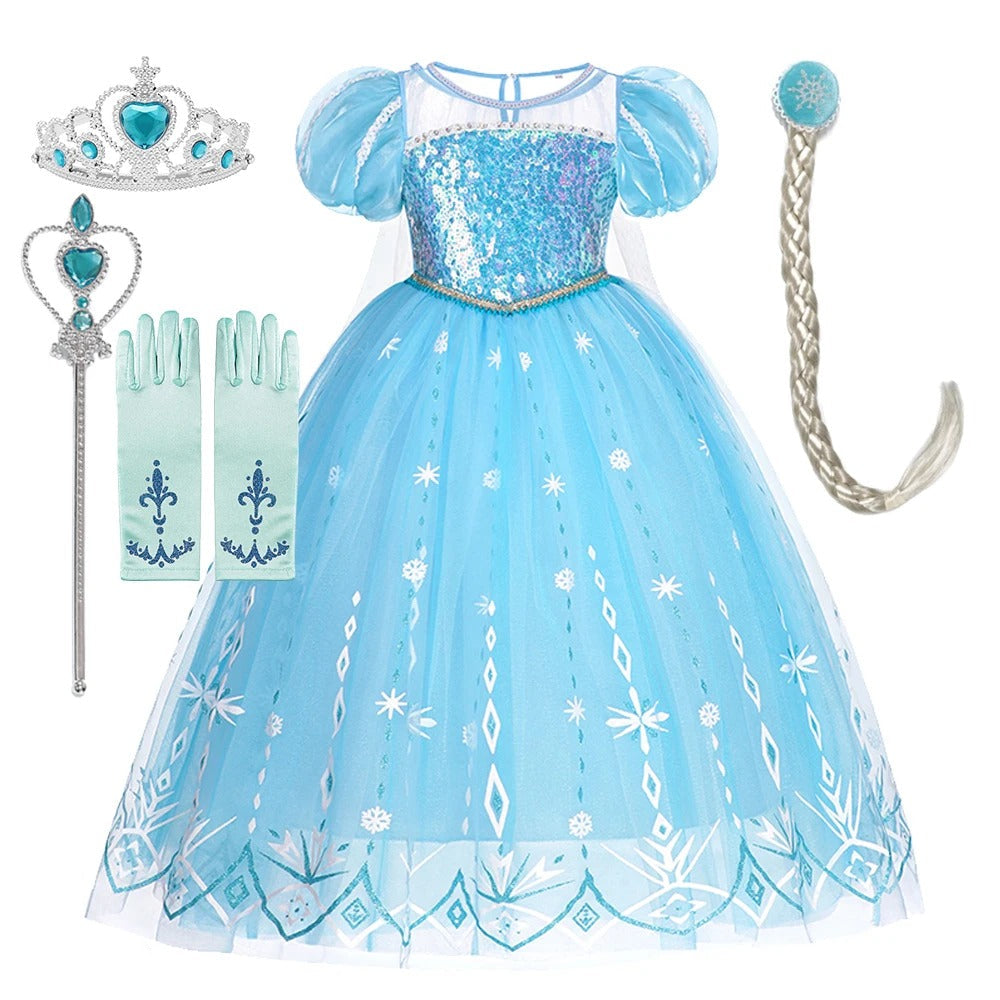 princess costume accessories including tiara, gloves, wand and braid