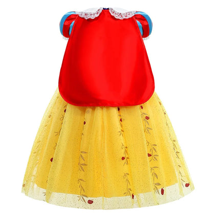 back view of girls princess costume with removable red cape