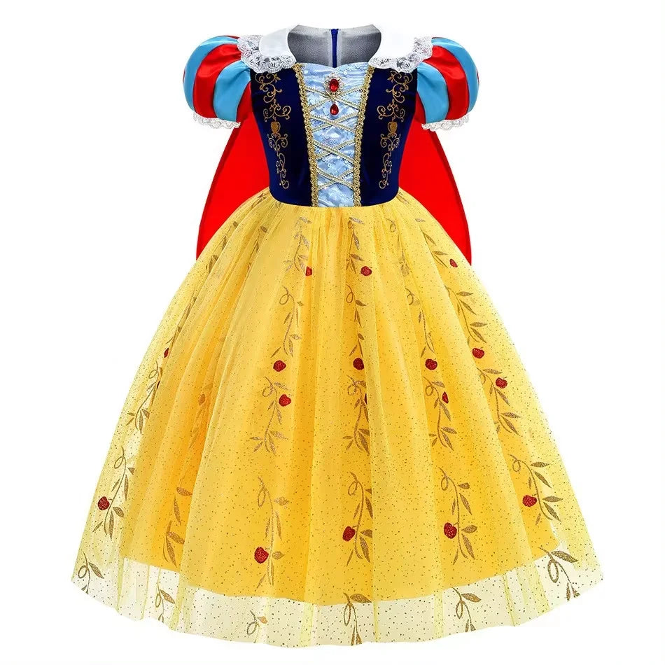 front view of blue and yellow princess costume for girls with red accents
