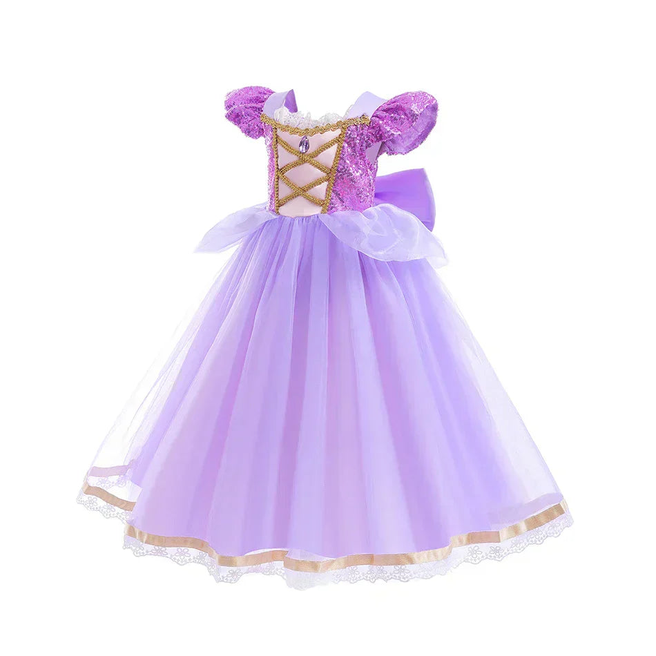 girls lilac gown with layered tulle skirt front view