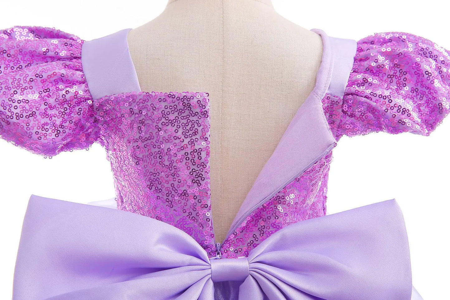 girls lilac costume gown shown from the back
