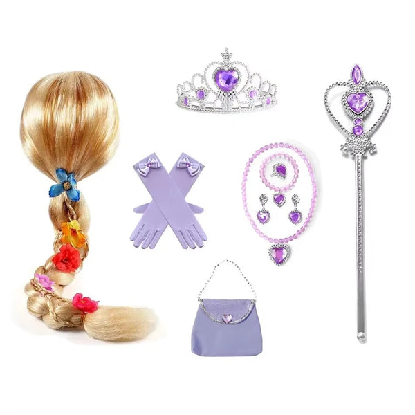 Lavender princess accessories set complete kit with tiara wand wig purse gloves and jewelry