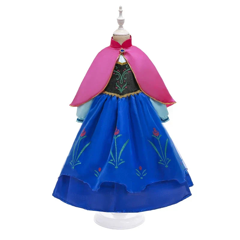 front view of blue and rose princess costume with detachable cape
