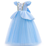 girls sky-blue gown with layered mesh skirt front view