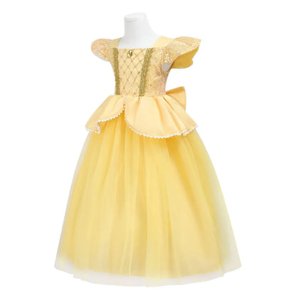 girls yellow gown with layered tulle skirt front view