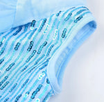 close-up of shimmering ice-blue bodice with sequin accents